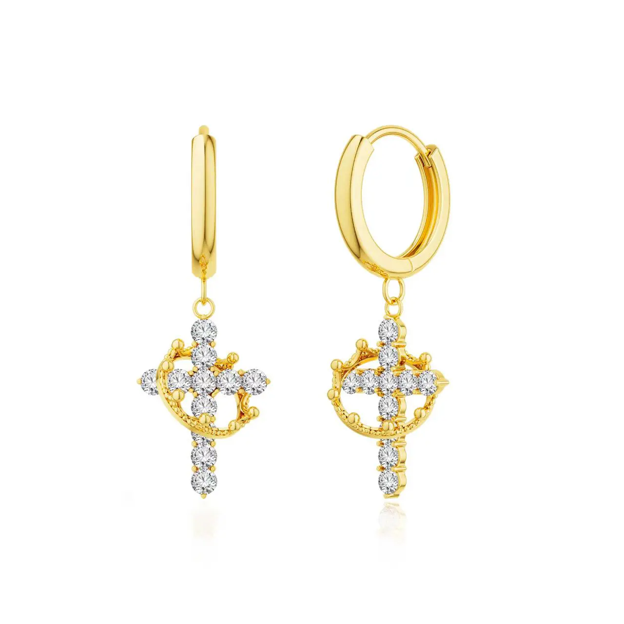 Tewiky 14K Gold Plated Crown Cross Drop Dangle Zircon Silver Earrings Trendy 14K Gold / Silver Plated Small Huggie Hoop Earrings for Women Dainty Hypoallergenic Lightweight Earring Jewelry For Easter
