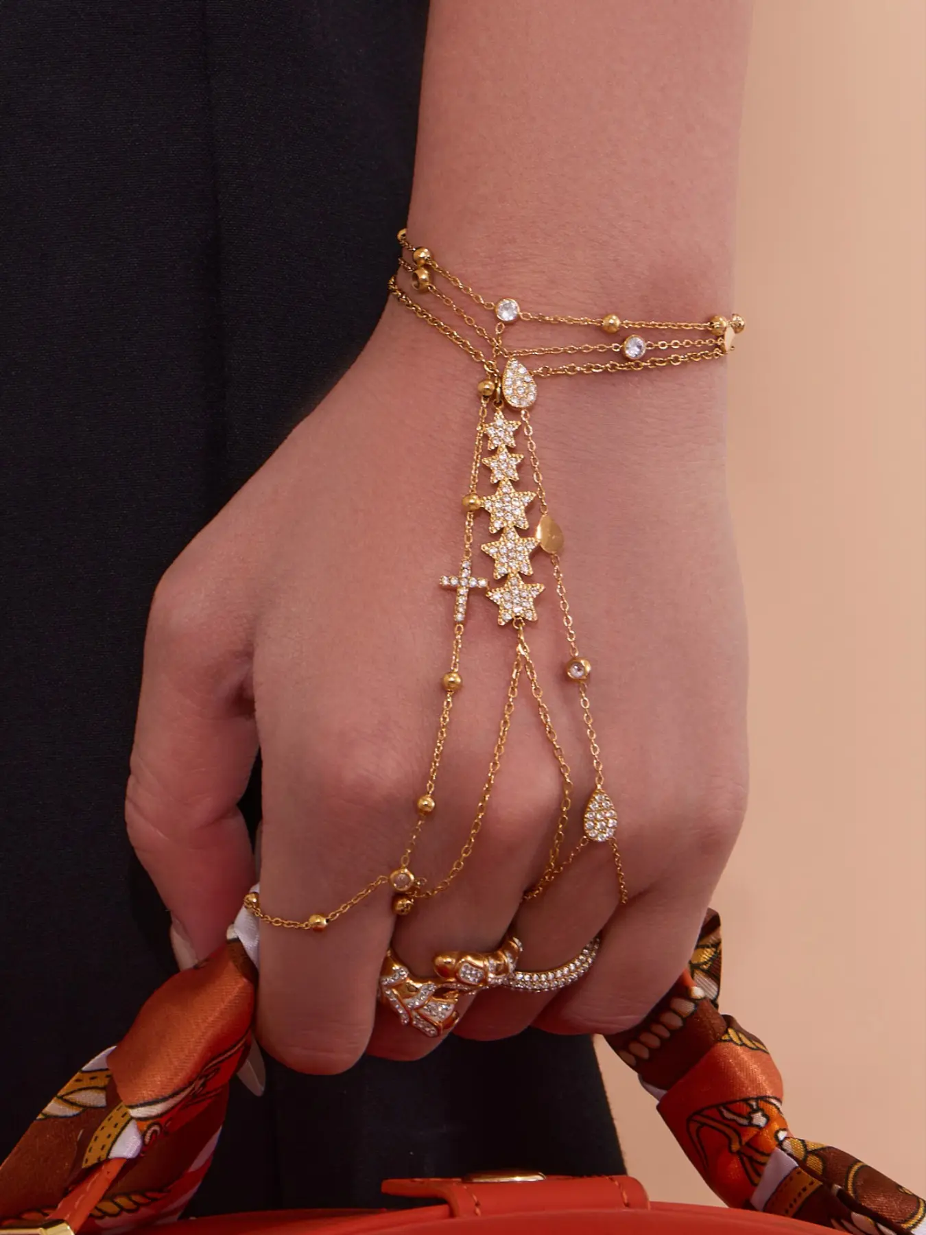 Fashion Design Stainless Steel Finger Chain Handchain, Synthetic Zircon Jewelry, Elegant Simple Style, Geometric Design Bangle, Elegant Bangle Bracelet, Perfect for Anniversaries, Birthdays, Gifts, Minimalist Chain Bangles