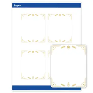 Avery Printable Rectangle Labels, 4" x 3-1/3", Matte White, Pre-printed Metallic Gold Christmas Trees Design, Sure Feed Technology, Laser & Inkjet Compatible, 80 Total