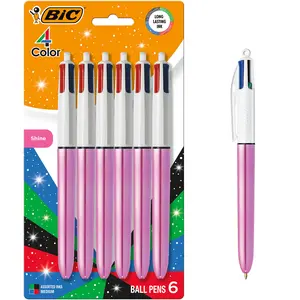 BIC 4 Color Shine Retractable Ballpoint Pen, Versatile 1.0 mm Point, Long-Lasting Ink, 6-Count in Assorted Colors