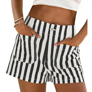 Cicy Bell Womens Summer Striped Jean Shorts Casual High Waisted Wide Leg Denim Shorts Above The Knee Beach Vacation Jorts