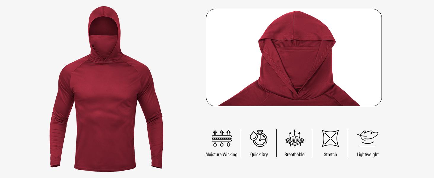 3  PACKS  Men's Athletic Hoodies Long Sleeve Fishing Shirts for Men Hooded   Set with Face Mask Activewear Running SpringFresh