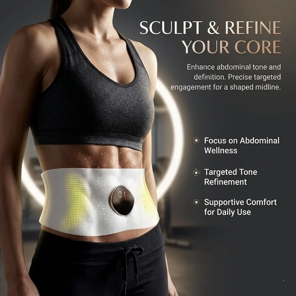 EMS Ab Stimulator Belt with Red Light Therapy, Smart Waist Toning Trainer for Women, Home Fitness & Body Sculpting Device with Multiple Modes, Adjustable Intensity, Comfortable Wearable Design for Core Activation & Daily Wellness