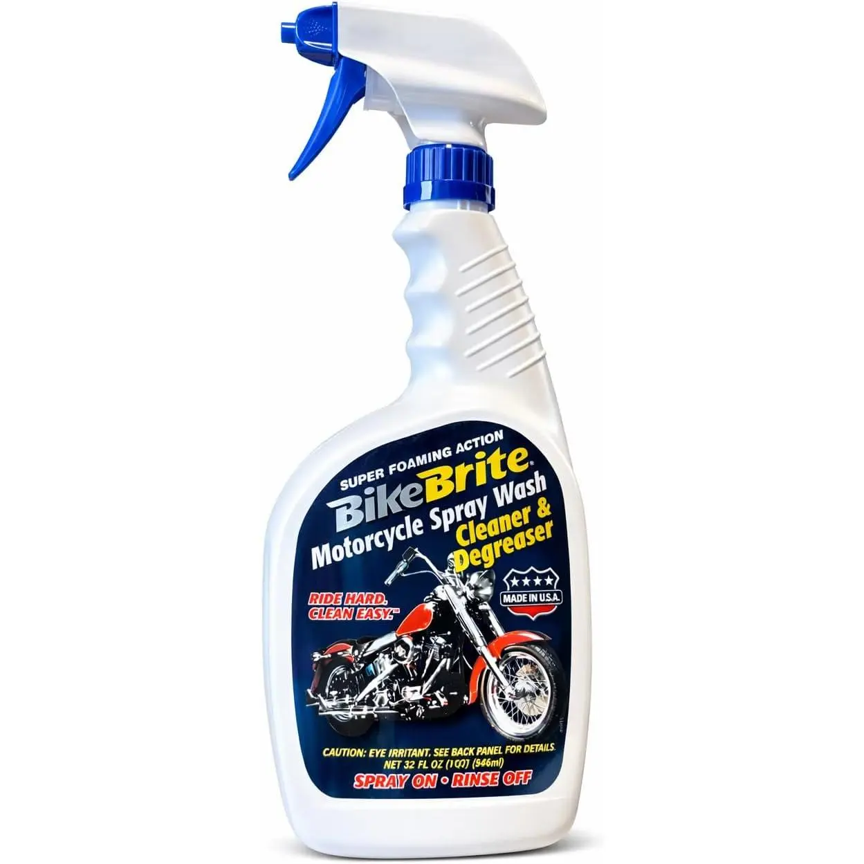 MC44 Non-Acidic Ph-Controlled Motorcycle Spray Wash Fluid - Blue, 32oz(946ml) Ergonomic Spray Bottle, Foam Action, Cleans & Degreases, Boosts Bright Work Sparkle, Prevents Water Spots, for Motorcycles, Scooters