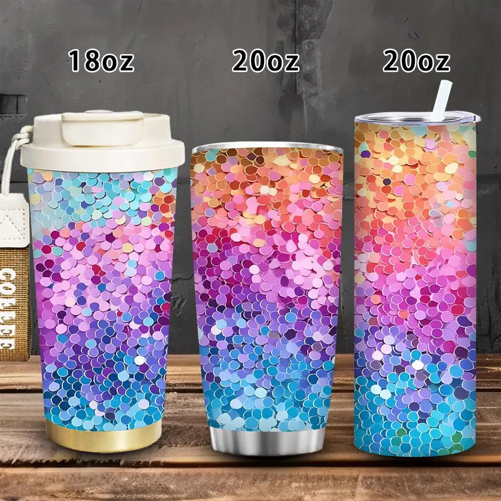 1pc Portable Insulated Vacuum Flask - 18oz/20oz Colorful Circle Pattern Drinkware with Lid, Straw, Winter Travel Water Bottle, Gift-Ready for Women's Valentine’s Day/Easter Gifts, Iced/Hot Coffee Bottle