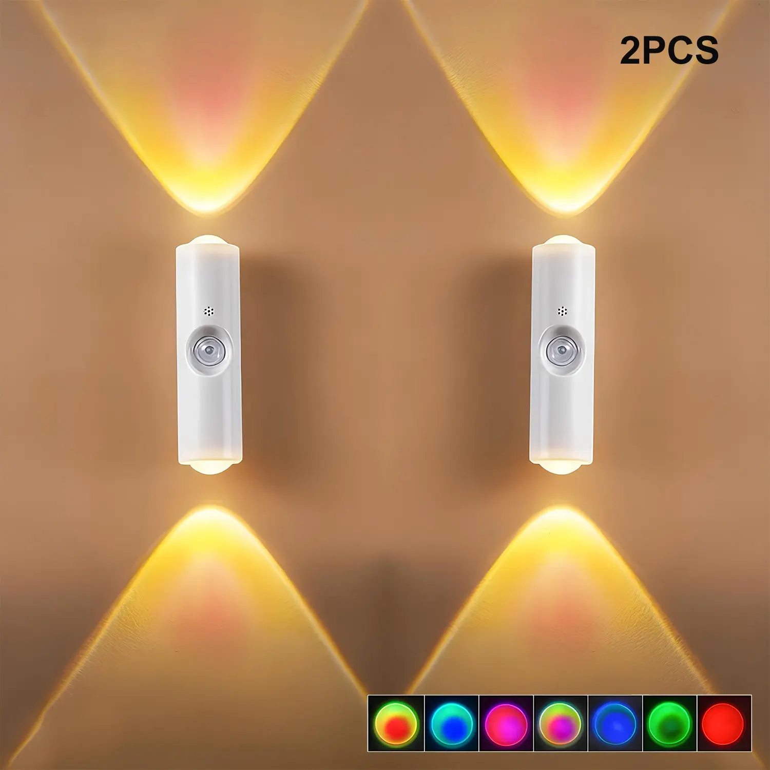 2 Pack Smart Rechargeable LED Night Light with Motion Sensor – RGB Gradient Ambient Lighting, Dimmable Wall Lamp, Magnetic & Stick-On Design, USB Convenient Charging, Long-Lasting Battery, Perfect for Halloween Decor, Bedroom, Stairs, Hallway & Entryway