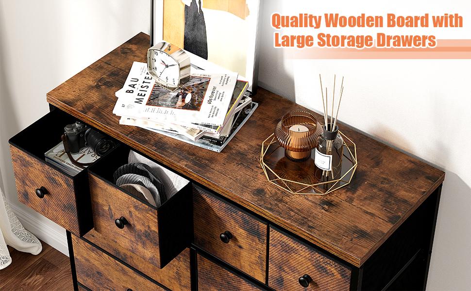 【TikTokSringGlowUp] Raybee 12 Drawers Dressers，with Wood Top & Metal Frame, Tall Dressers for Bedroom, Living Room, Hallway, Closet