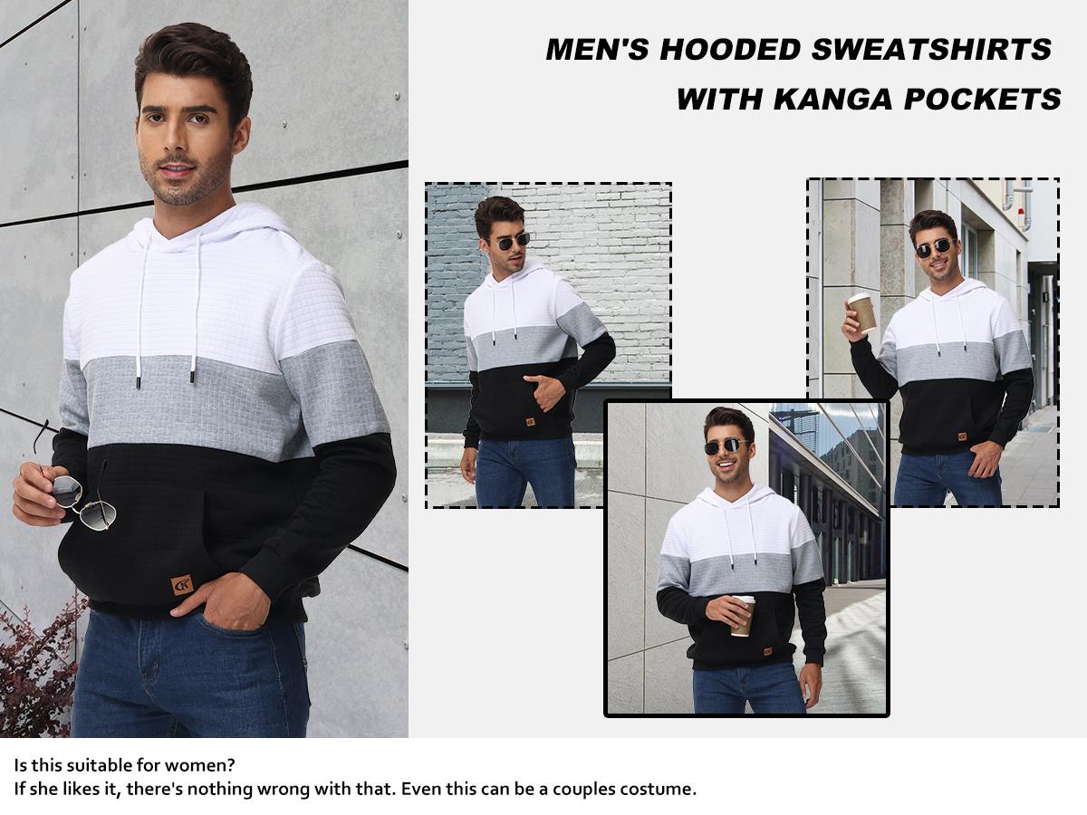 Men's Sweatshirts Long Sleeve Pullover Patchwork Plaid Jacquard Hoodie Casual Drawstring Hoody Top Breathable Sportswear with Kangaroo Pocket & Adjustable Drawstring Men's Sweatshirts Long Sleeve Pullover Patchwork Plaid Jacquard Hoodie Casual Drawstring Hoody Top Breathable Sportswear with Kangaroo Pocket & Adjustable Drawstring