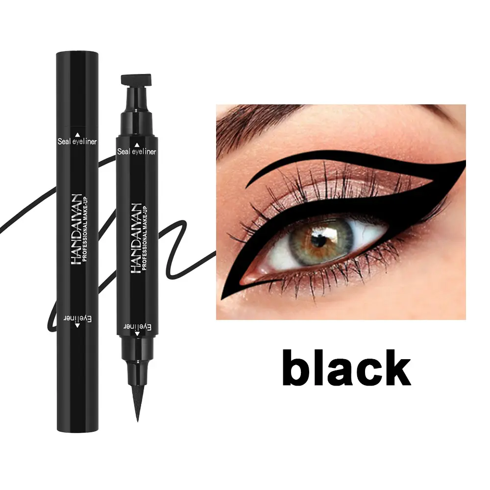 Double-Ended Winged Eyeliner Stamp, Waterproof Black Liquid Pen with Beeswax Blend, Long-Lasting & Smudge-Proof for Youth & Beginners, Sensitive