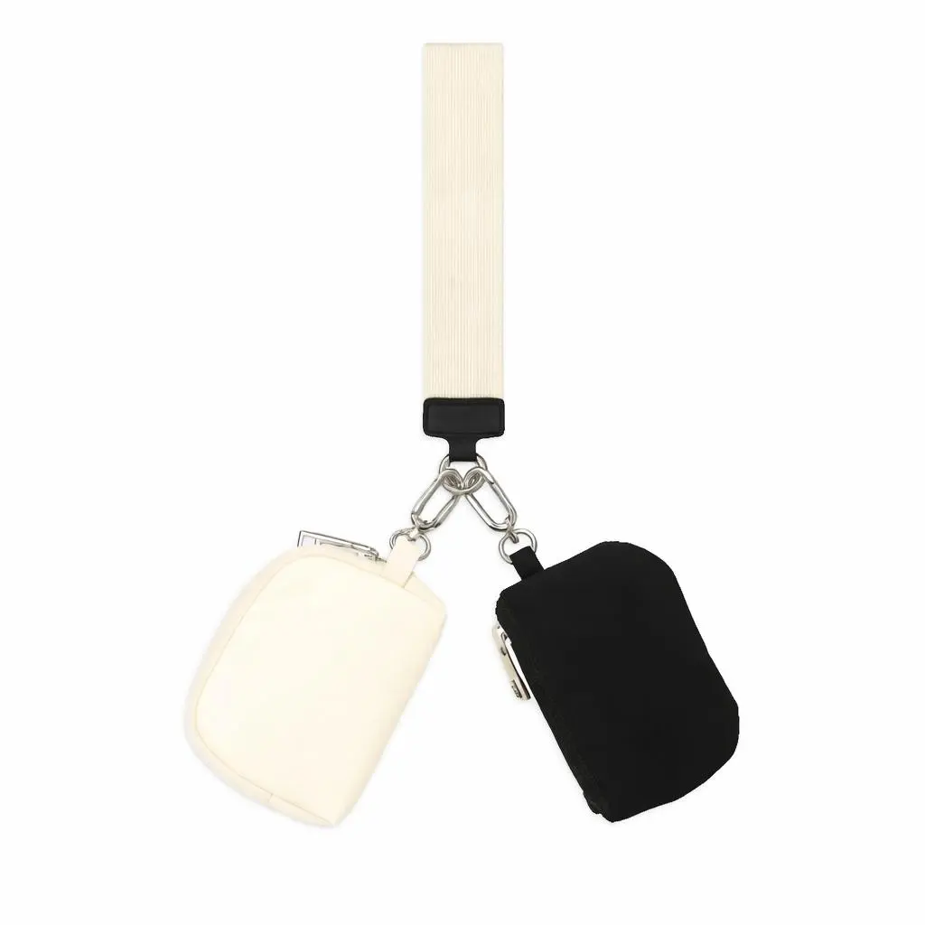 Women's Quilted Nylon Key Holder - Mini Coin Purse Keychain with Dual Zipper Pockets, Compact Lightweight Portable Small Wallet for Cards Cash, Unisex Everyday Carry Luggage Accessory