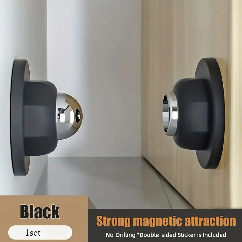 1 Set Magnetic Door Stopper, No-Drill Strong Magnetic Door Stop with Double-Sided Adhesive, Anti-Collision Silicone Door Holder, Door Slam Stopper for Wall & Floor Mounting, Fits Small Door Gaps, Door Hardware