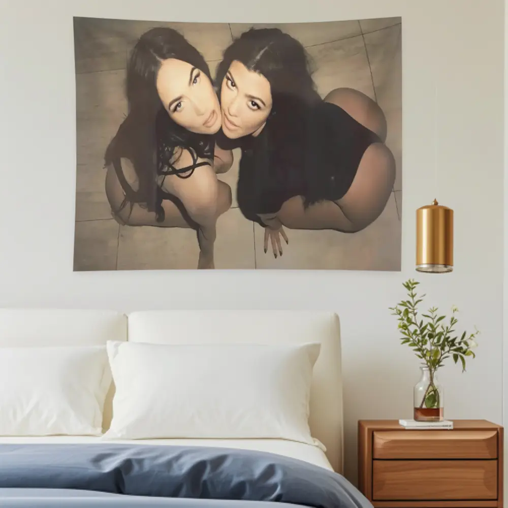 Durable Megan Fox & Kourtney Kardashian Themed Tapestry Wall Decor,Polyester Weather Resistant Flag Banner, Indoor-Outdoor Tapestry Room Decor Hanging