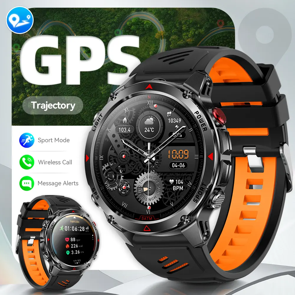 Men's Wearable Smartwatch - Precise GPS Positioning, 3ATM Water Resistance, 100+ Sports Modes, Wireless Calling, Message Notifications, Premium Metal Body, Outdoor Adventure-Ready Design, Compatible with Android & iPhone