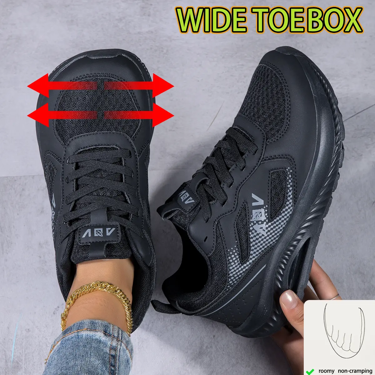 Female Lace-Up All-Seasons Wide Toe Box Walking Sneakers - Synthetic Mesh, Roomy Fit, Foot Pain Relief, Daily Wear for Bunions & Diabetic Use