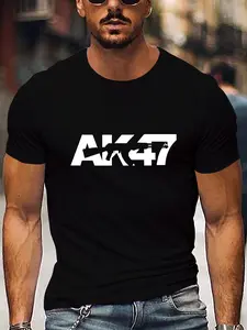 Men's Casual Short Sleeve T-Shirt with AK47 Print Summer Wear Hip Hop Streetwear Oversized Loose Fit New Arrival