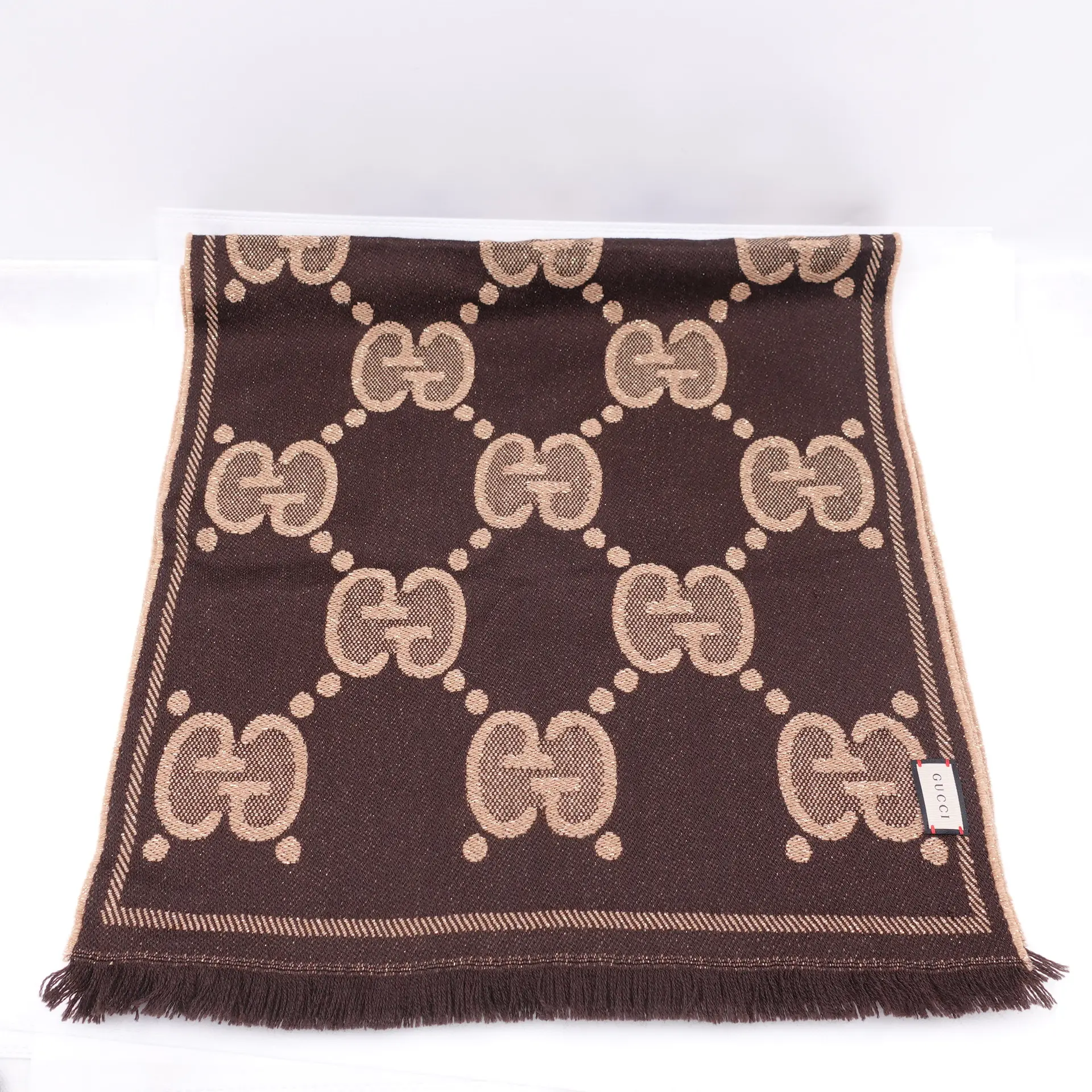 Pre-owned Gucci Jumbo GG Brown Wool Scarf T10357691