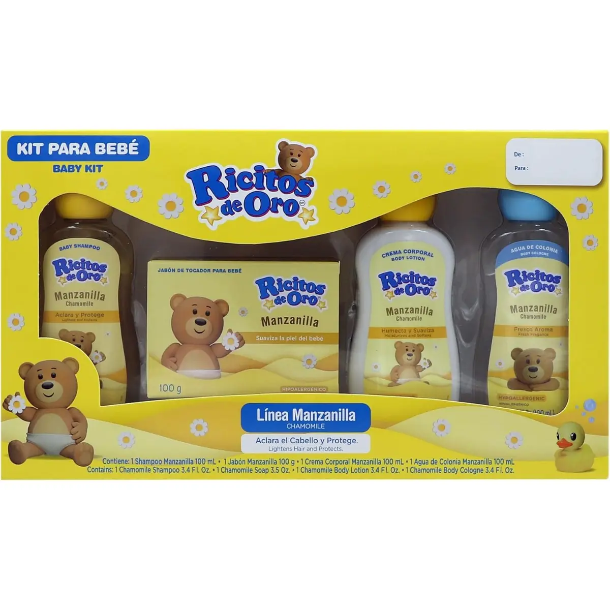 Ricitos De Oro Chamomile Baby Skincare Gift Set, Includes Gentle Shampoo, Nourishing Lotion, Hydrating Cream