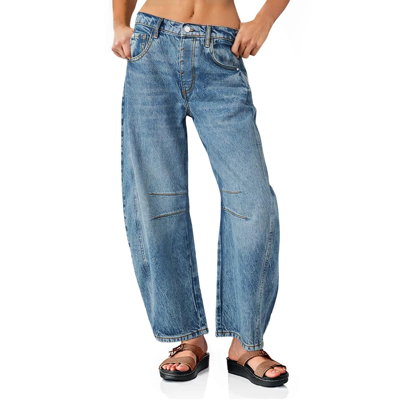 Cicy Bell Women's Baggy Boyfriend Jeans Vintage Wide Leg Mid Rise Barrel Denim Ankle Pants Cicy Bell Women's Baggy Boyfriend Jeans Vintage Wide Leg Mid Rise Barrel Denim Ankle Pants