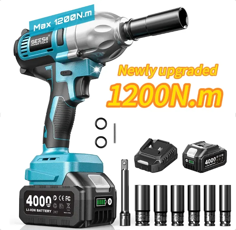 SEESII Cordless Impact Wrench Upgraded 1200N.m 1/2", WH710 Pro with One Battery, Six Sockets, Quick-Change Chuck- Heavy Duty Power Tool for Professional Mechanics & DIY Enthusiasts SummerVibes DealsForYouDays