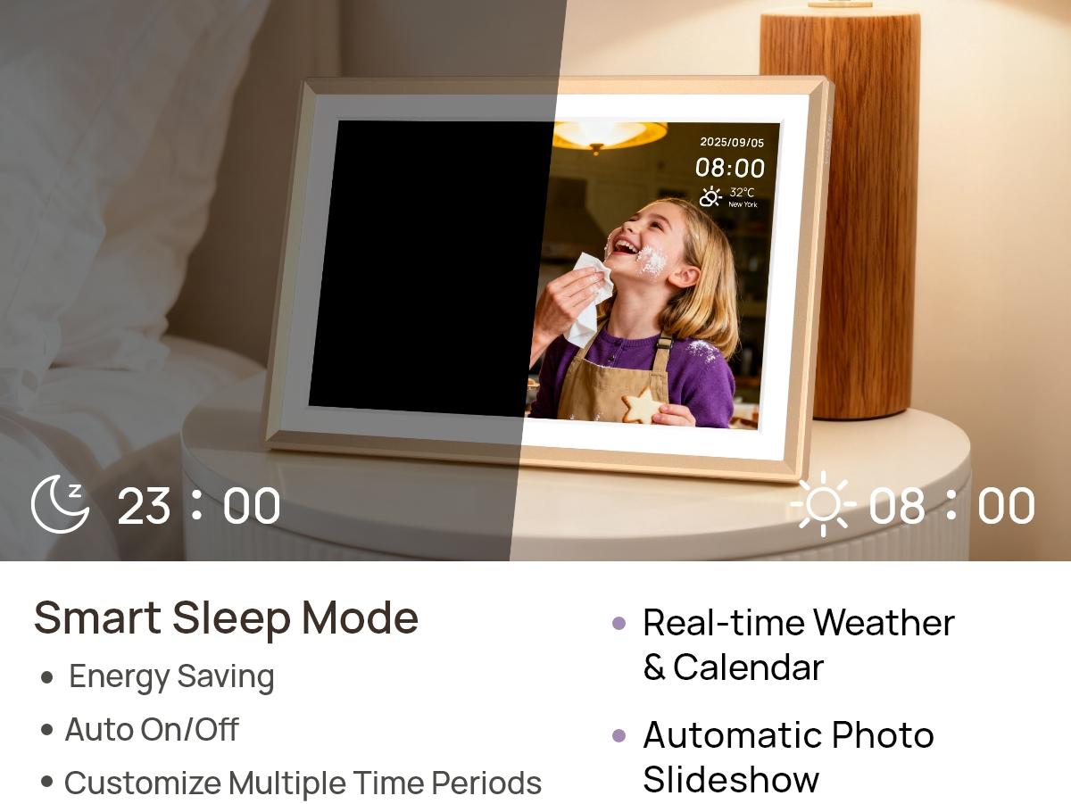 ARZOPA 14.0" Gold Digital Photo Frame Free Unlimited Cloud Storage Touch Screen Auto-Rotate 120s Video Slideshow for Family Friends Couples Nostalgic Memories Display Decor