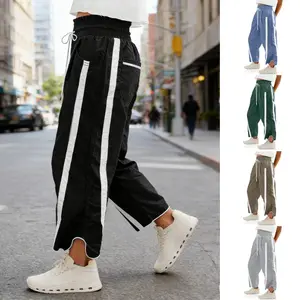 WoodBerry Women's Baggy Wide Leg Pants Casual Drawstring Elastic Waisted Contrast Color Workout Y2K Track Pants with Pockets