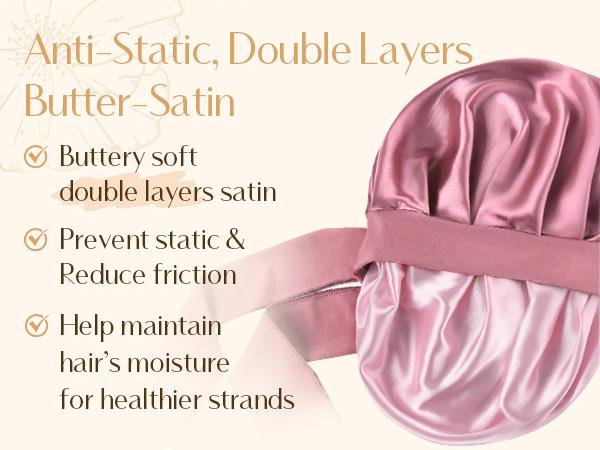 YANIBEST Double Layer Satin Silk Bonnet for Sleeping Hair Bonnet with Elastic Tie Band for Curly Hair Wig Caps Beanpaste Pink TikTokShopBlackFriday