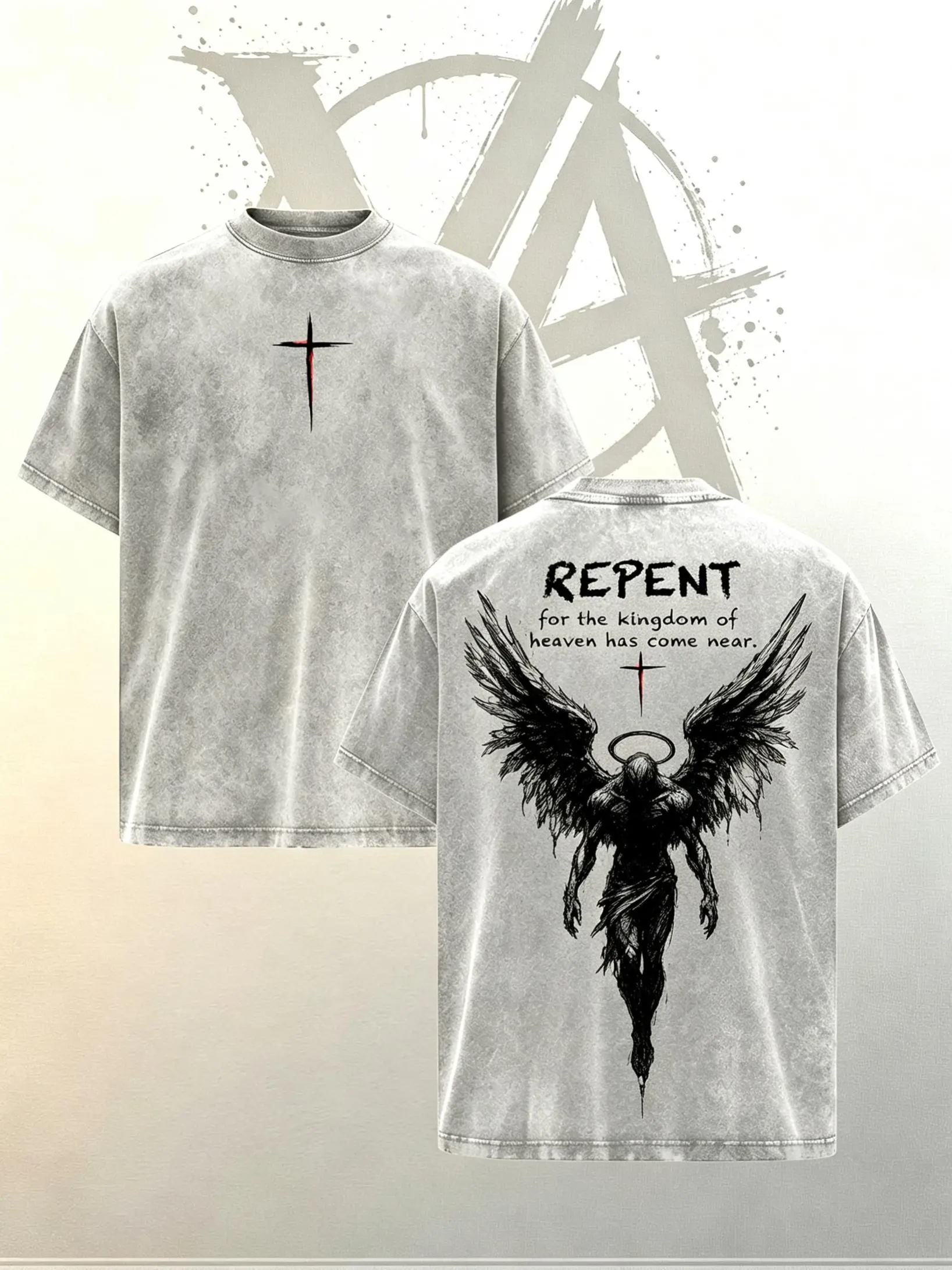 [AVT]Repent Vintage Washed Oversized Christian T-Shirt, Angel Wings Faith Graphic Tee, “Kingdom of Heaven Has Come Near” Gospel Streetwear Top, Heavy Cotton Unisex Retro Worship Shirt Seamless Classic,humor shirt,funny shirt,student shirt,symbol t-shirt