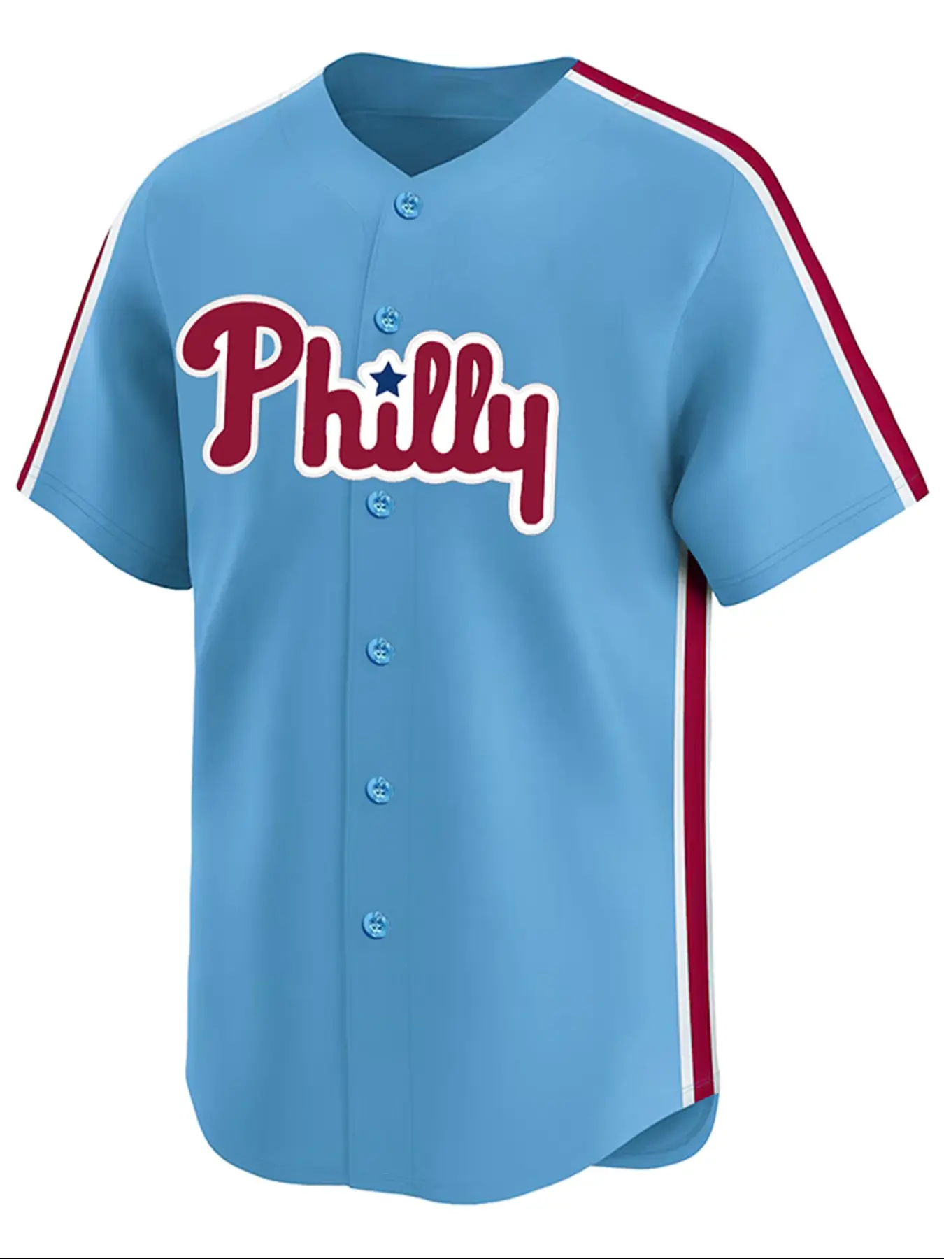 Men's 3 Blue Embroidery Sportswear Button Front Baseball Jersey, Regular Fit Casual Sporty Top Short Sleeve V Neck Sports Tops Baseball Top, Baseball Shirt for Daily Wear, Men's Clothes for All Seasons, Sports Clothing