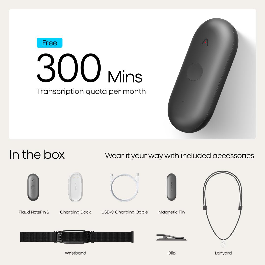 Plaud NotePin / NotePin S Wearable AI Voice Recorder, One-Touch Clip Recording, AI Transcription for Meetings, Interviews & Daily Work, Useful Gadget & Gift for Him or Her