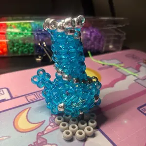 Radiant Blue & Silver Kandi Vase – Artisan Beaded Keychain charm