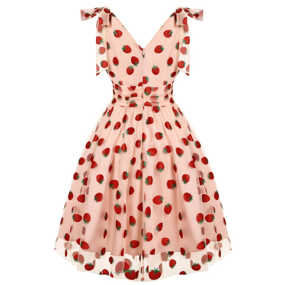 PINK 1950S STRAWBERRY MESH SWING DRESS Casual Elegant Classy Casual Breathable Outfits