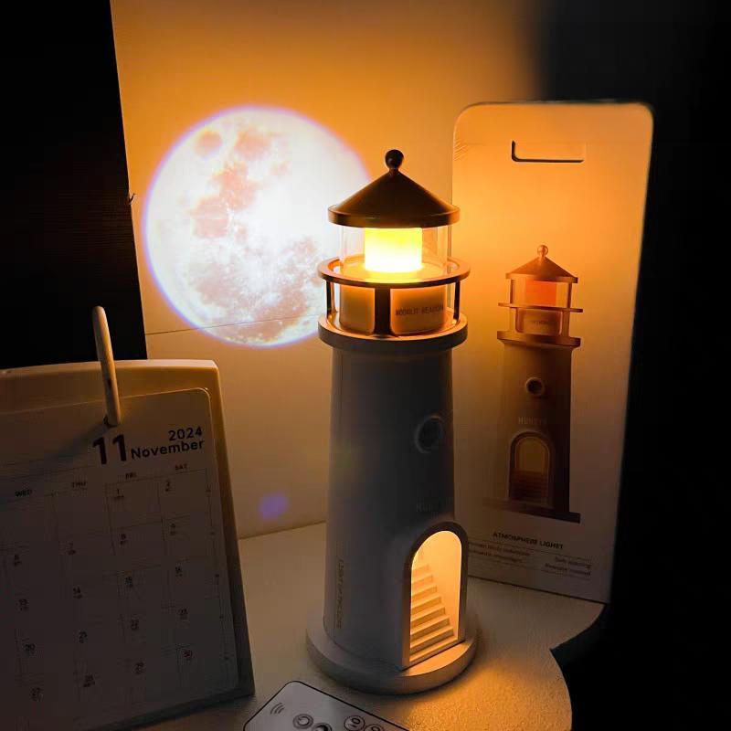 【MUNBYN Moon Lamp Projector Night Light】Wireless Portable Moon Lighthouse Lamp with Remote Control, Moon Light Galaxy Projector Rechargeable LED Aesthetic Table Lamp for Kids, Children
