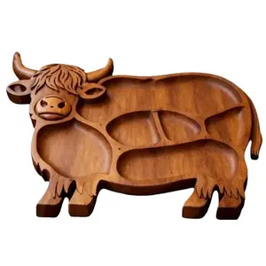 Exquisite Highland Cow Wooden Tray Perfect Charcuterie Board for Parties Weddings and Home Decor Can Be Given Directly as a Gift Wooden Highland Cow Serving Tray Plates