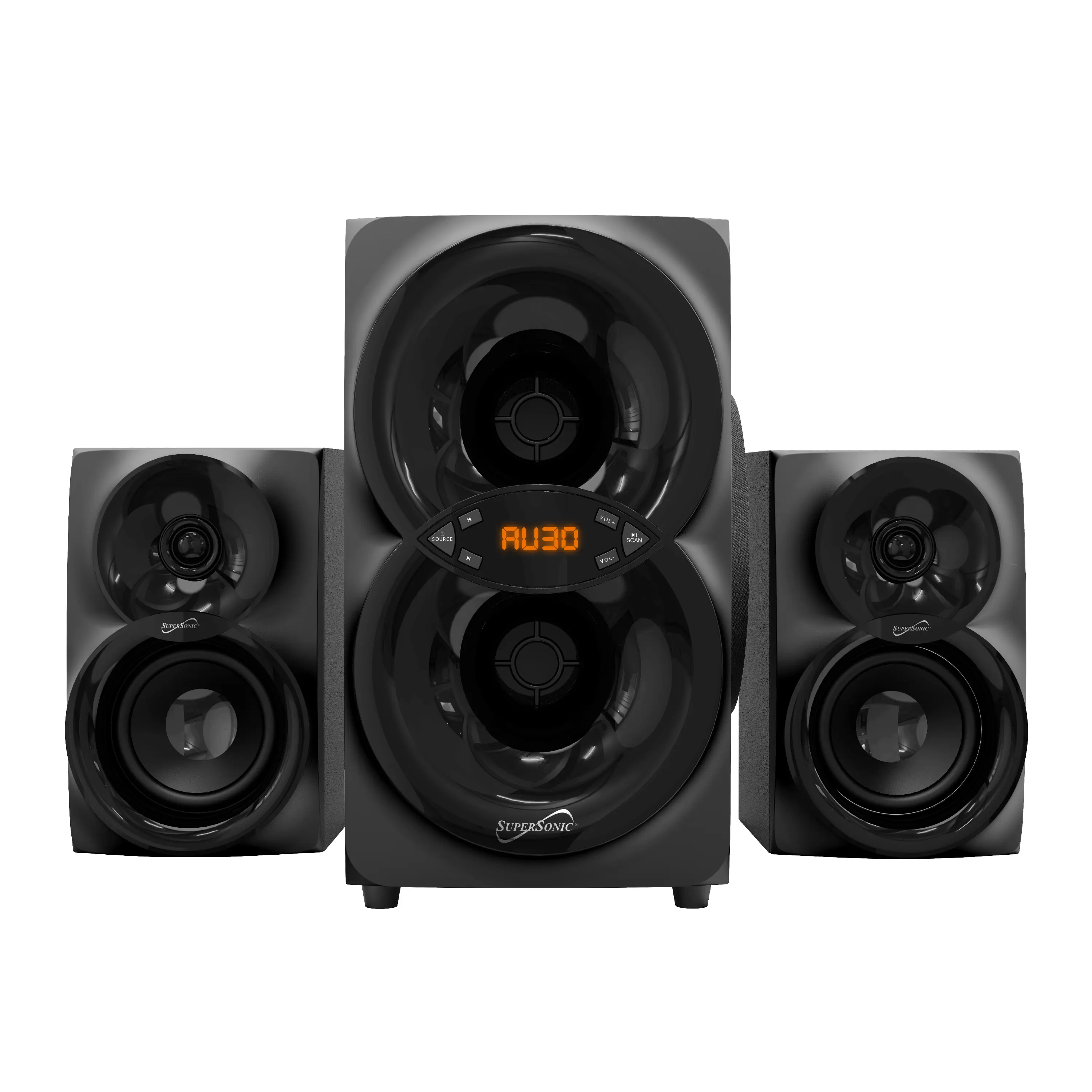 Supersonic SC-1136BT 2.1 Channel Bluetooth Wireless Speakers System - Audio Subwoofer, FM Radio, USB Input, AUX Input, Remote Control, Multiple Connection Options, Auxillary Input