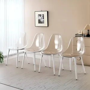 Modern Clear Acrylic Dining Chair with Metal Legs, Transparent Minimalist Desk Chair, Easy Assembly Vanity Chair for Dining Room, Home Office & Living Room