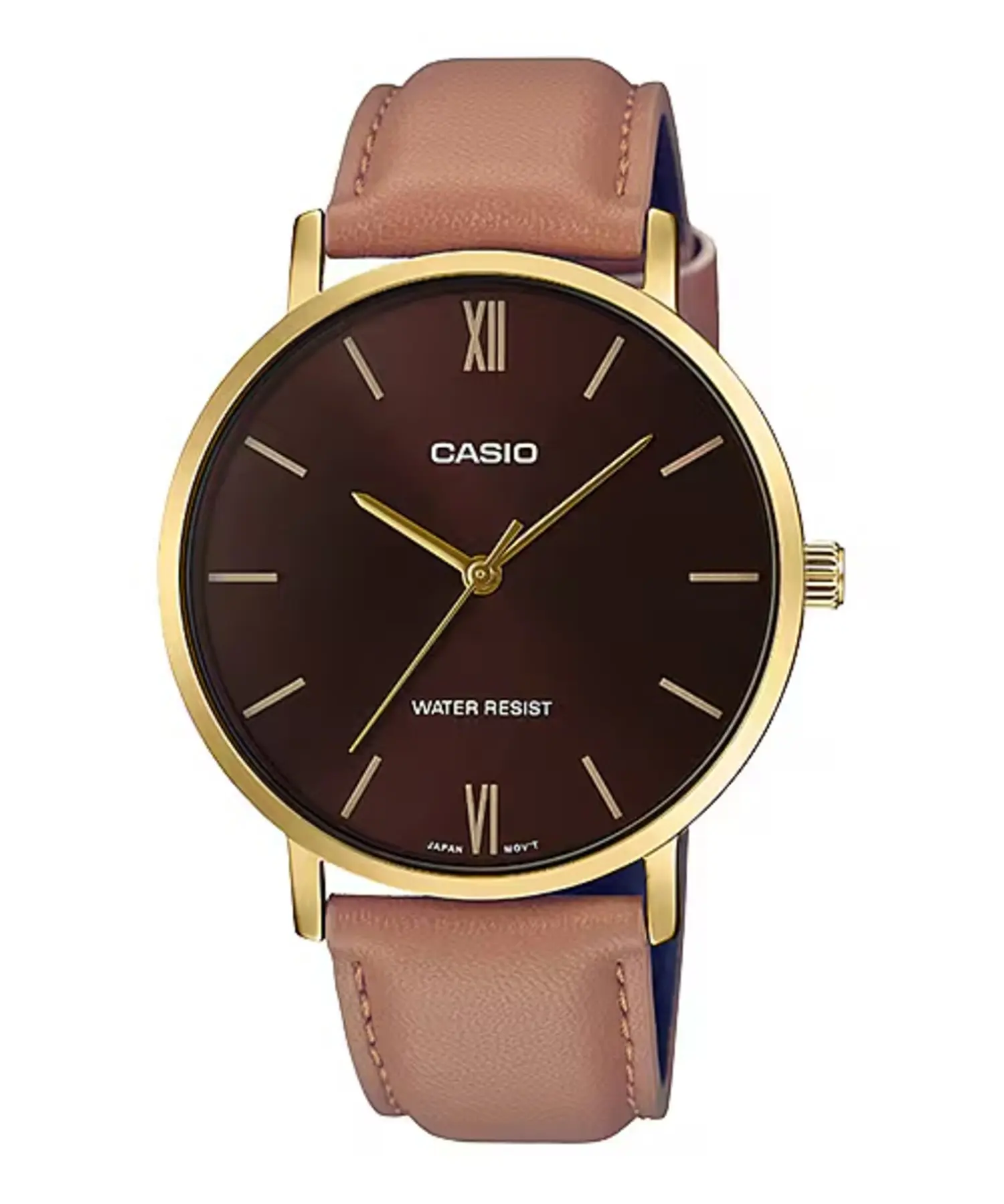 Casio Men’s Brown Leather Watch with Brown Dial - MTP-VT01GL-5BUDF