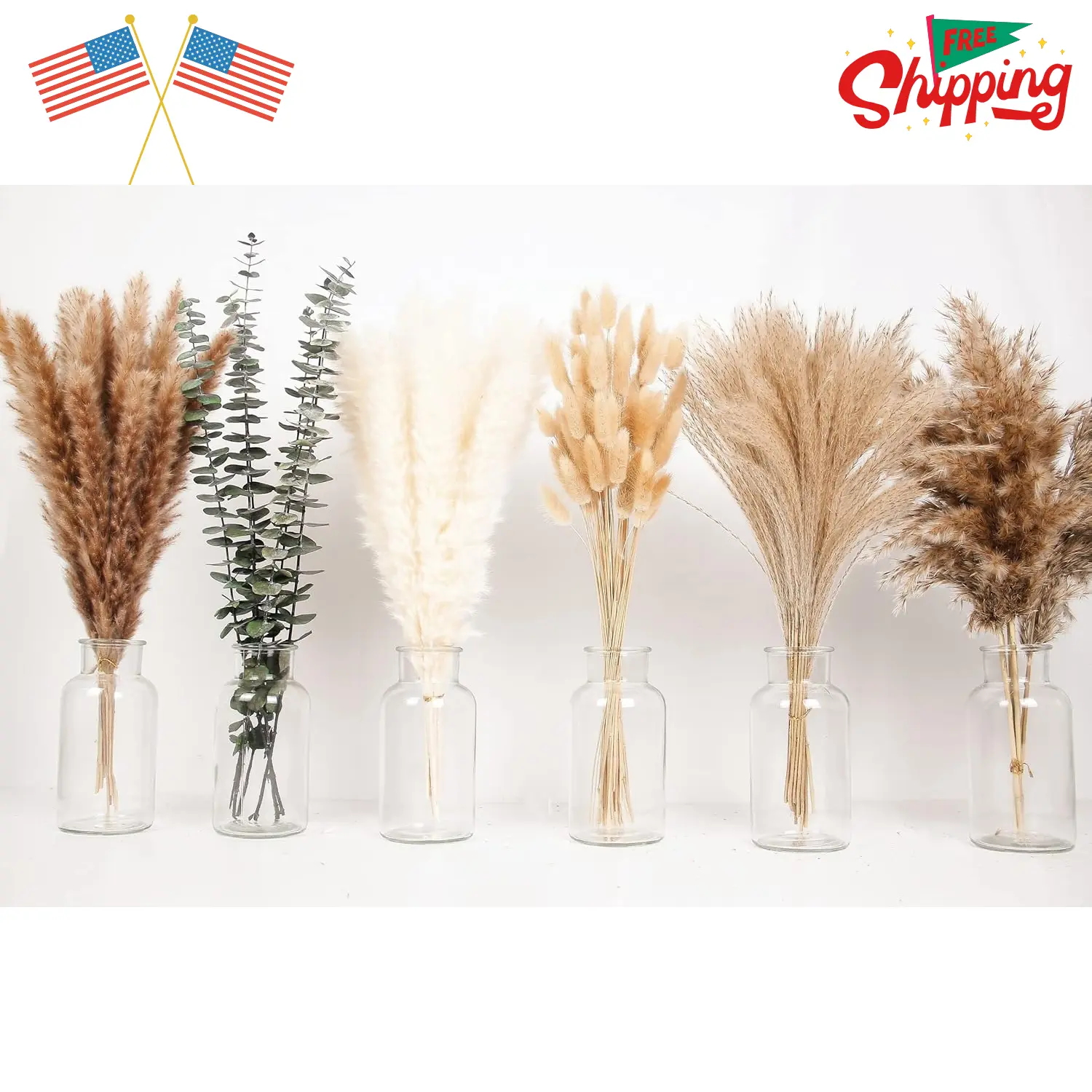 110 PCS of Boho Pampas Grass Decor, Naturally Dried Pompas