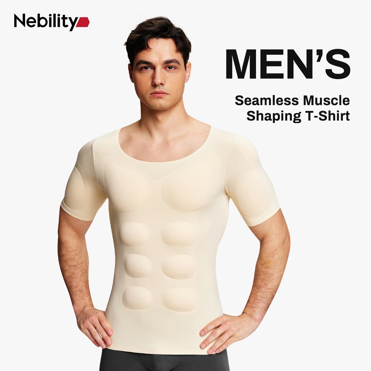 【LIVE】Nebility Men’s Invisible Seamless Muscle-Enhancing T-Shirt with Removable Muscle Pads and Light Compression Function, Suitable for Everyday Wear, Cosplay, and Special Occasions