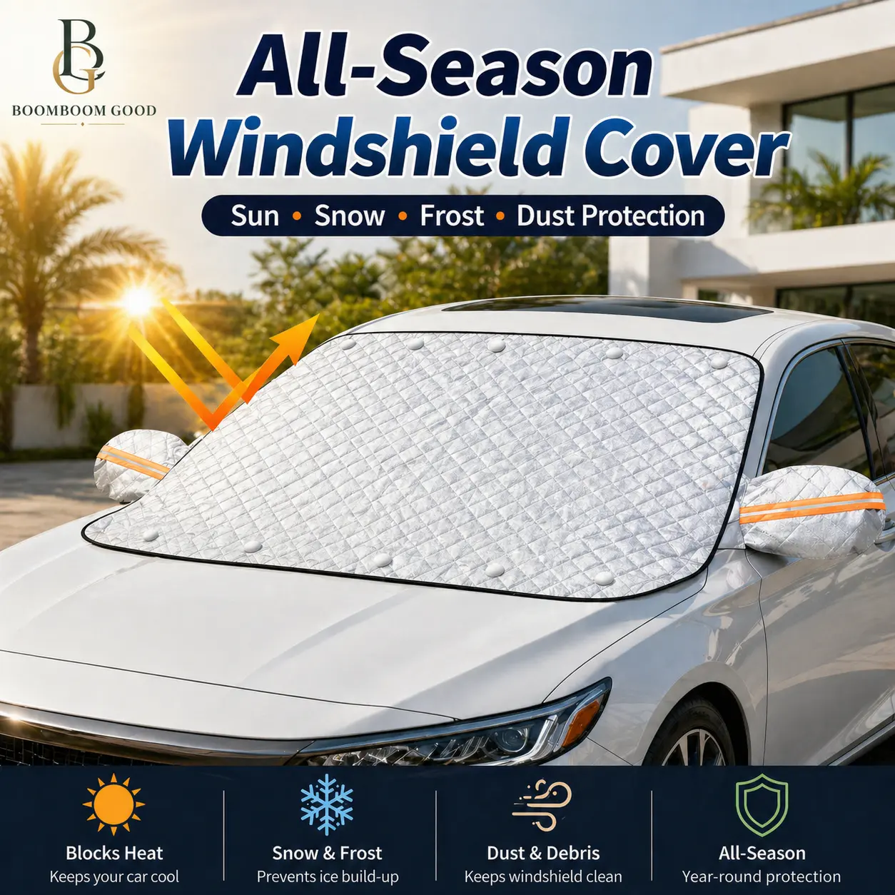 All-Season Car Windshield Cover – Snow, Sun, Dust & Frost Protection Shield, Durable Weather-Resistant Design for Winter and Summer Use