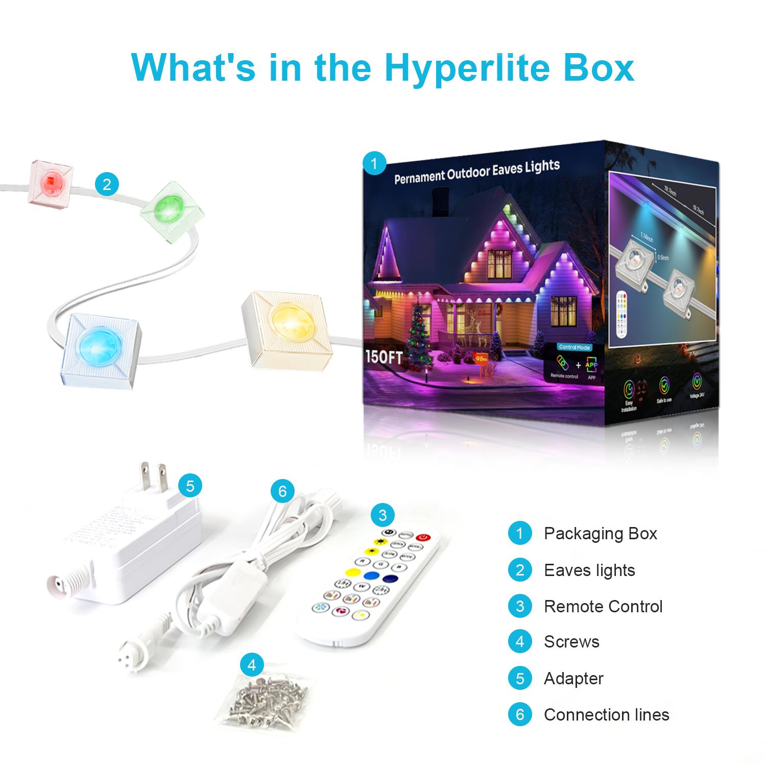 HYPERLITE Smart Outdoor Eaves Lights RGB IC Color Changing IP68 Waterproof LED Strip with App and Remote Control Roof Lighting Dimmable Energy Saving Timer Mode Music Sync Adjustable Brightness for DIY Home Decor memorialday summervibes HYPERLITE Smart Outdoor Eaves Lights RGB IC Color Changing IP68 Waterproof LED Strip with App and Remote Control Roof Lighting Dimmable Energy Saving Timer Mode Music Sync Adjustable Brightness for DIY Home Decor memorialday summervibes