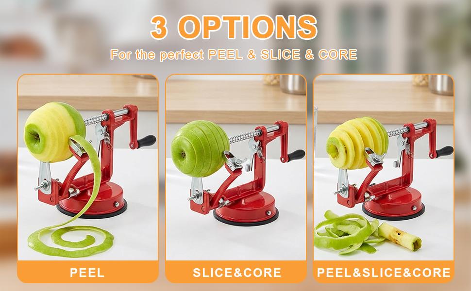 Apple Peeler Corer Slicer with Suction Base – Hand Crank Spiral Cutter