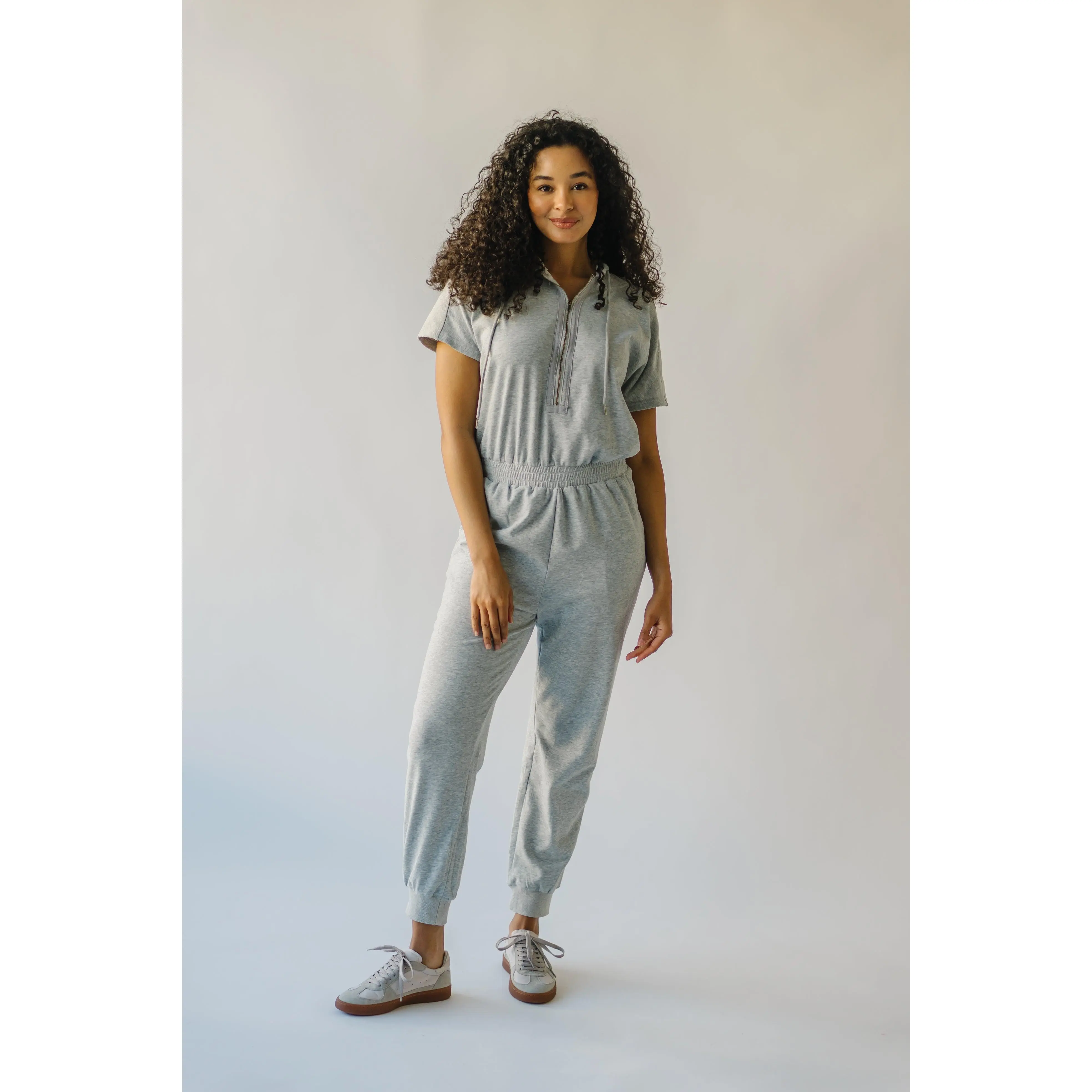 The Sullins Hooded Jumpsuit in Heather Grey