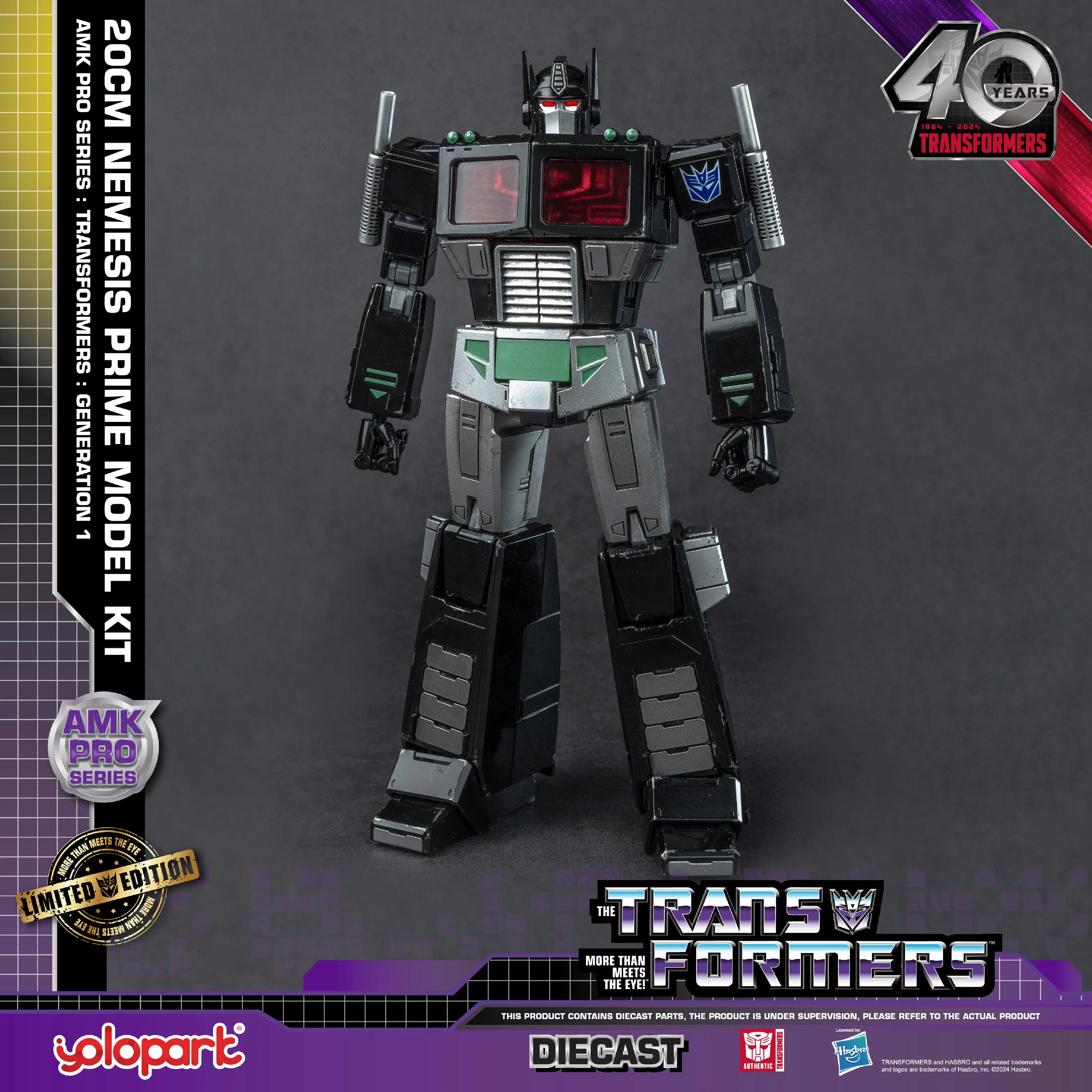 Transformers G1 Animation 40th Anniversary Yolopark AMK PRO Series 20cm Nemesis Prime LED-Lighting Action Figure Model Kit, Unisex Collectible, Perfect Gift for Father's Day, Thanksgiving, Collectibles