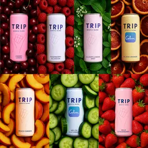 TRIP Lightly Sparkling Wellness Drink for Calm & Focus, Functional Botanical Beverage with Magnesium Ashwagandha Lion’s Mane L-Theanine, Low Calorie Vegan