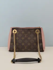 Pre-owned Monogram coated canvas with magnolia pink leather trim Shoulder Bags Louis Vuitton Monogram Canvas Leather Surene BB Bag