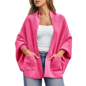 LAICIGO Womens Open Front Cardigan Batwing Long Sleeve Shawl Chunky Knit Loose Fall Poncho Sweater Coats