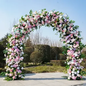 Foam Base Backing Artificial Pink Flower 8.53*8.53ft with Green Leaves, Arch Wedding Backdrop, Party Decor & Stand