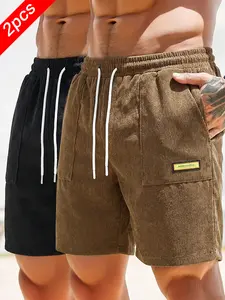 2-Pack Men’s corduroy shorts with a light athletic feel, drawstring waist, straight cut—ideal for gym locker room after workouts and casual wear.