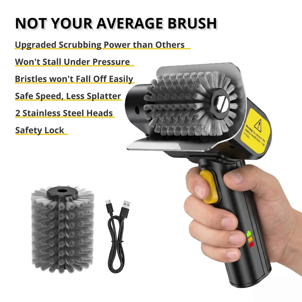 Cordless Electric Wire Cleaning Brush, Rechargeable High-Torque Metal Scrubber with 2 Food-Grade Stainless Steel Heads, Compact BBQ Grill Brush for Tight Spaces, Paver Joints, Patios & Garden Tools