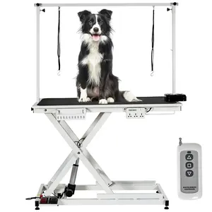 GARVEE 50'' Professional Electric Dog Grooming Table, Pet Grooming Table for Large Dogs Heavy Duty Height Adjustable with Dog Grooming Arm, Anti Slip Tabletop, Tool Organizer, Pet Dog Grooming Station White